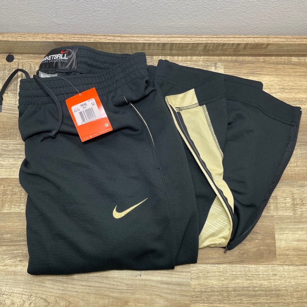 Nike Basketball Pants Men XXL Black Gold Track Warmup Ankle  Zip New Vintage Y2K
